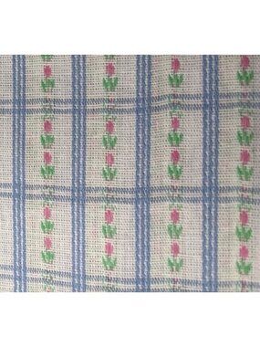 Blue Plaid Floral Cotton Fabric 1/2 yard x 62" Rose Tulip Pattern Vtg